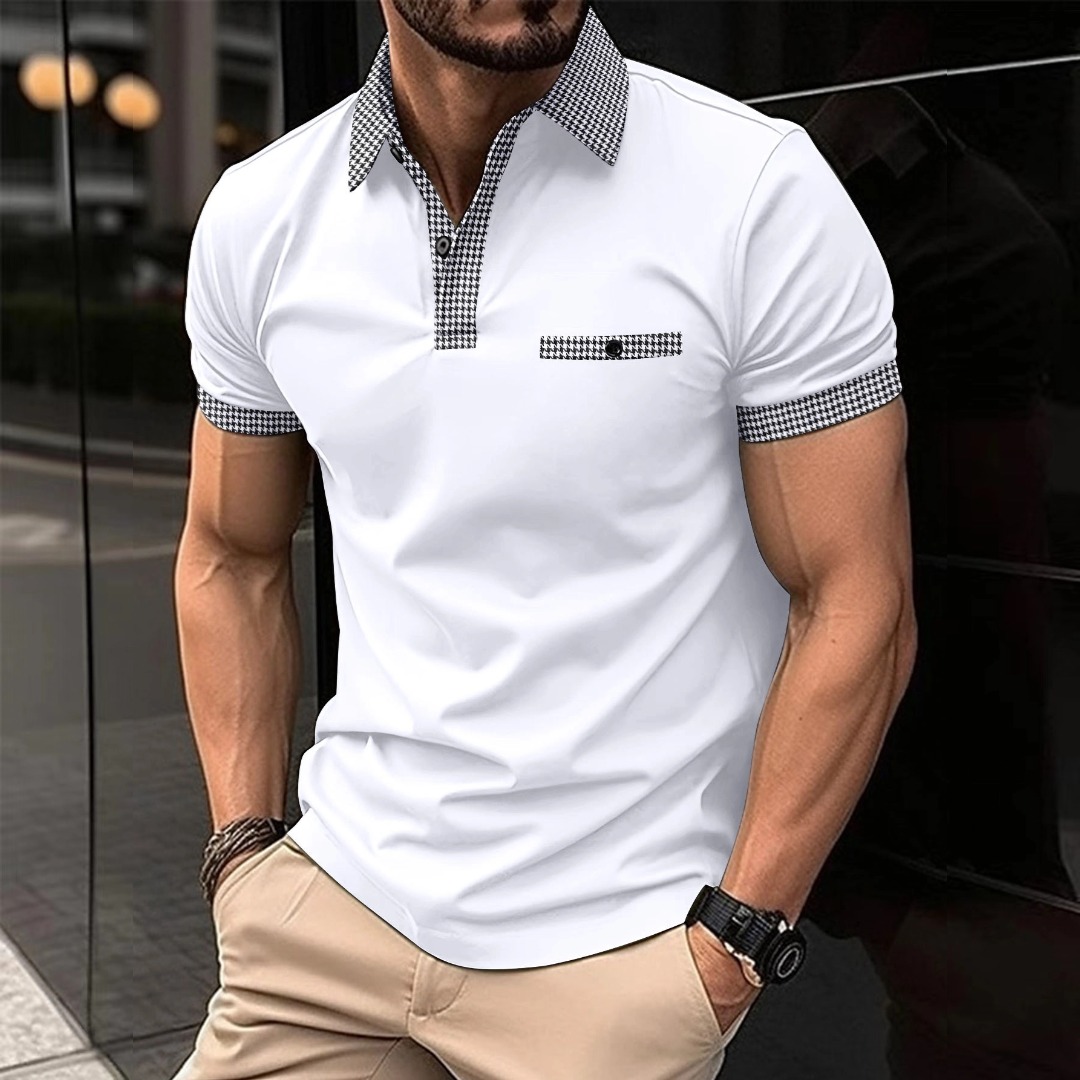 Men's Button Color Block Polo Shirt