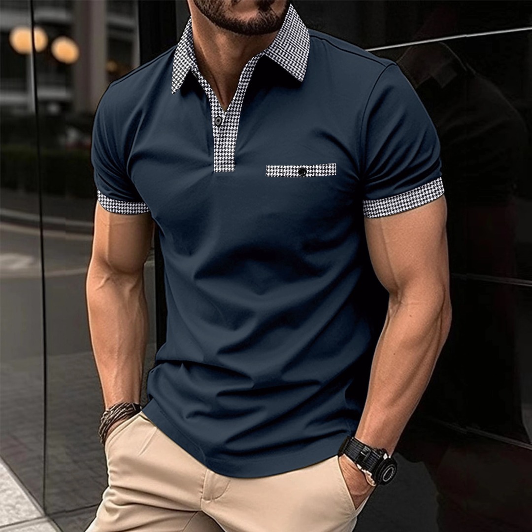 Men's Button Color Block Polo Shirt