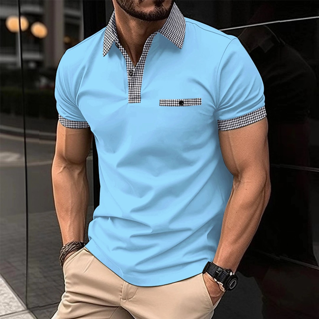 Men's Button Color Block Polo Shirt