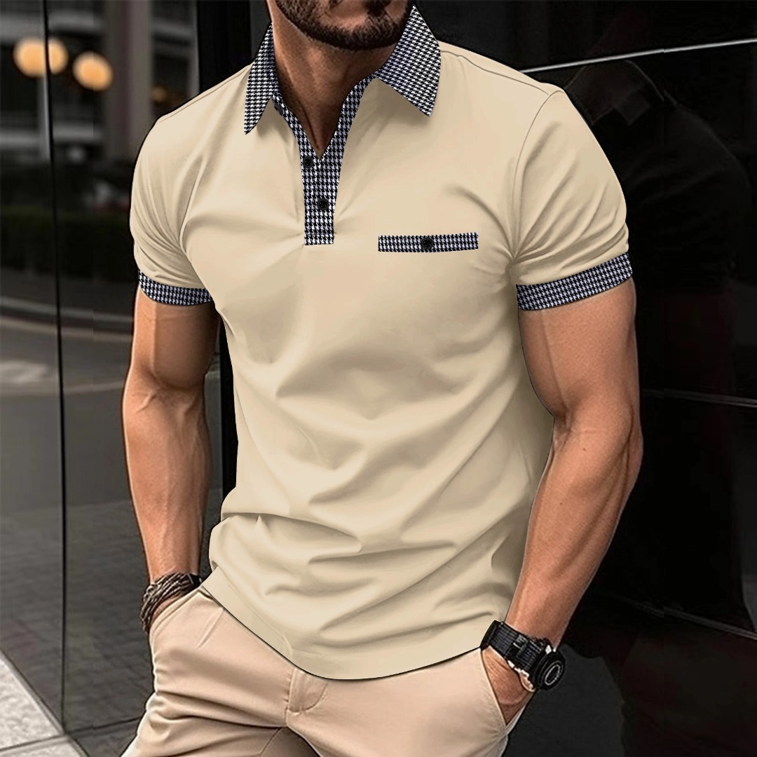 Men's Button Color Block Polo Shirt