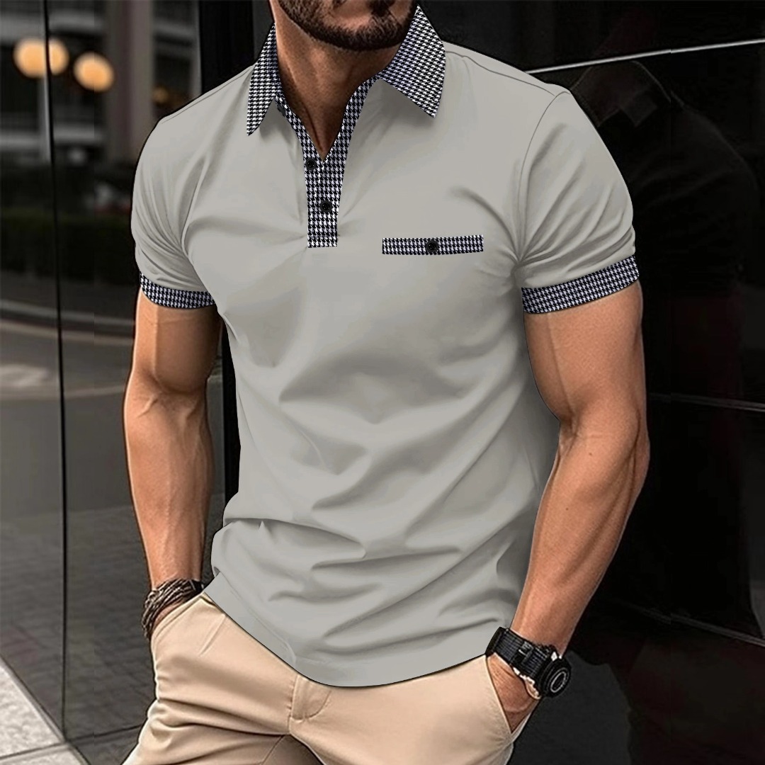 Men's Button Color Block Polo Shirt