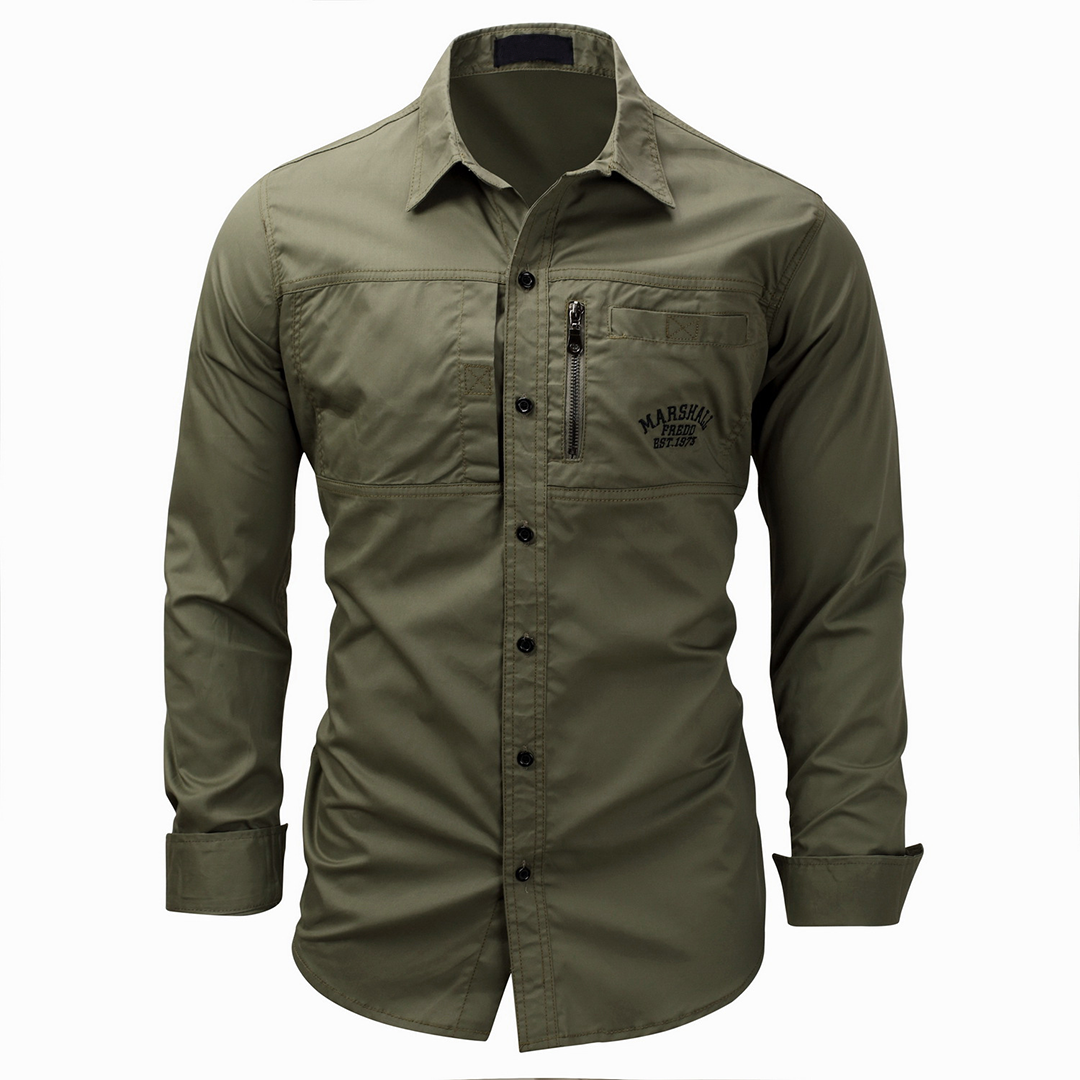 Men's Long Sleeve Cargo Shirts with Zip Pockets