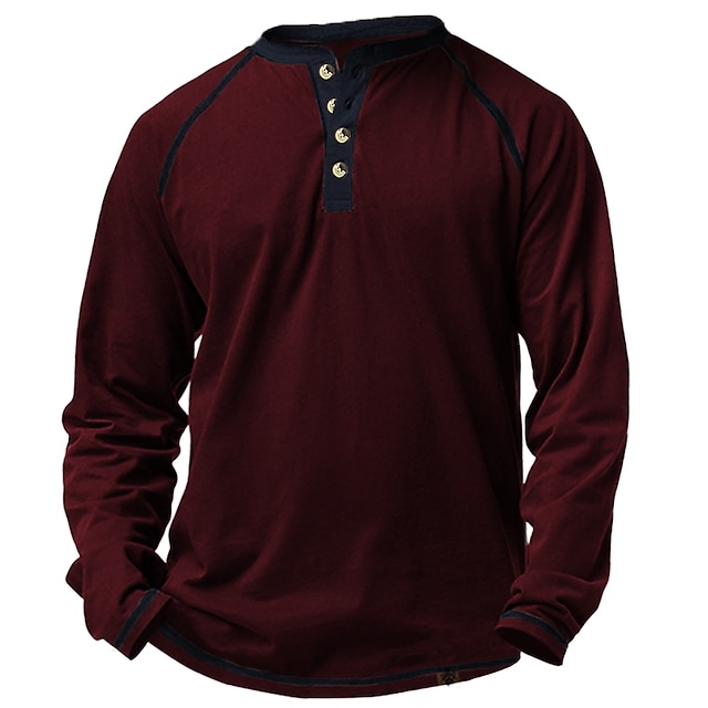 Men's Casual Long Sleeve Plain Henley Shirt