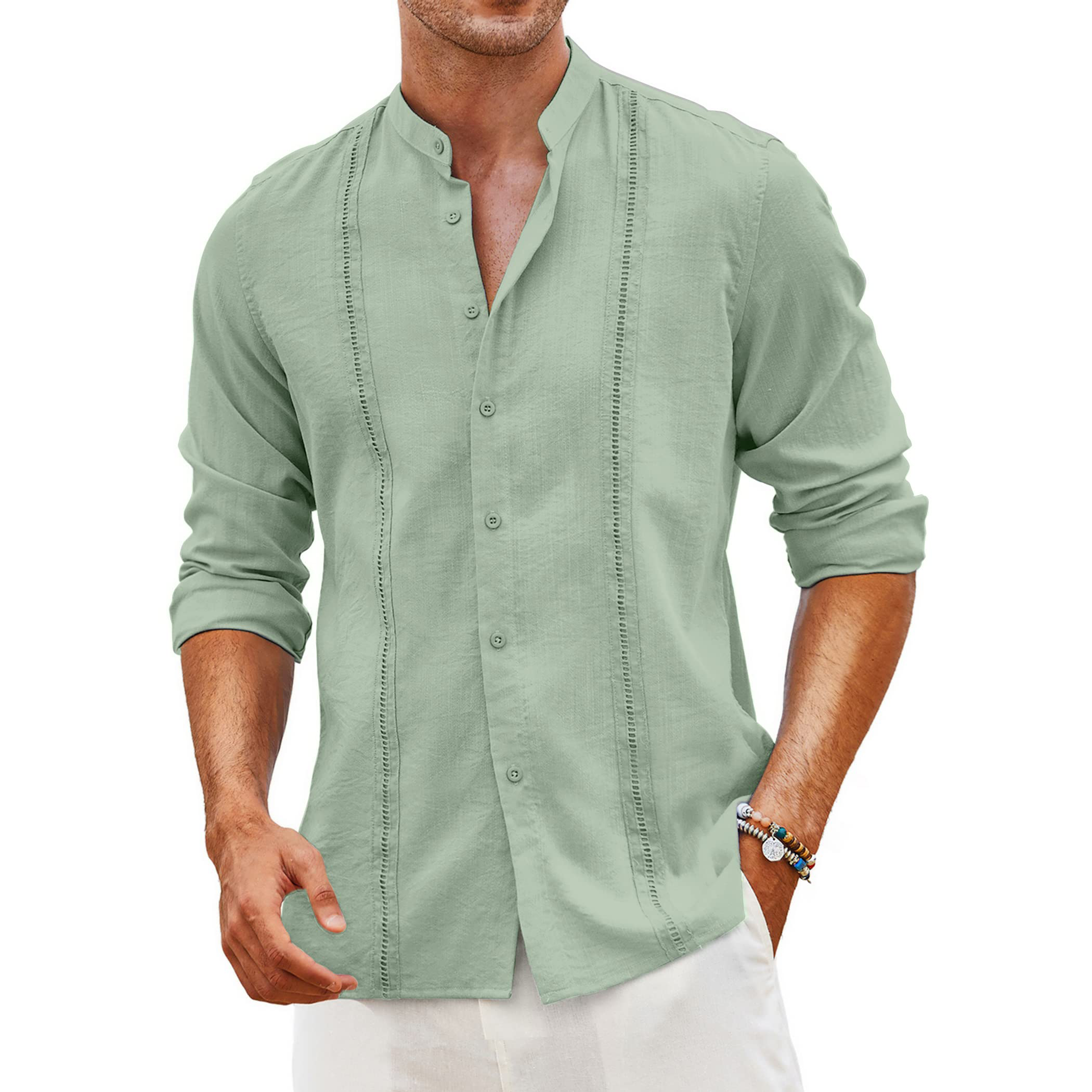 Men's Cuban Guayabera Long Sleeve Cotton Shirt