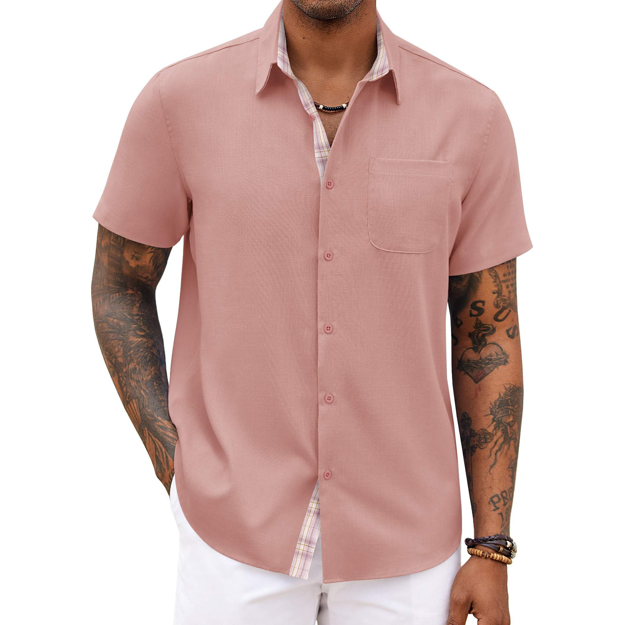 Men's Linen Short Sleeve Button-Up Shirt