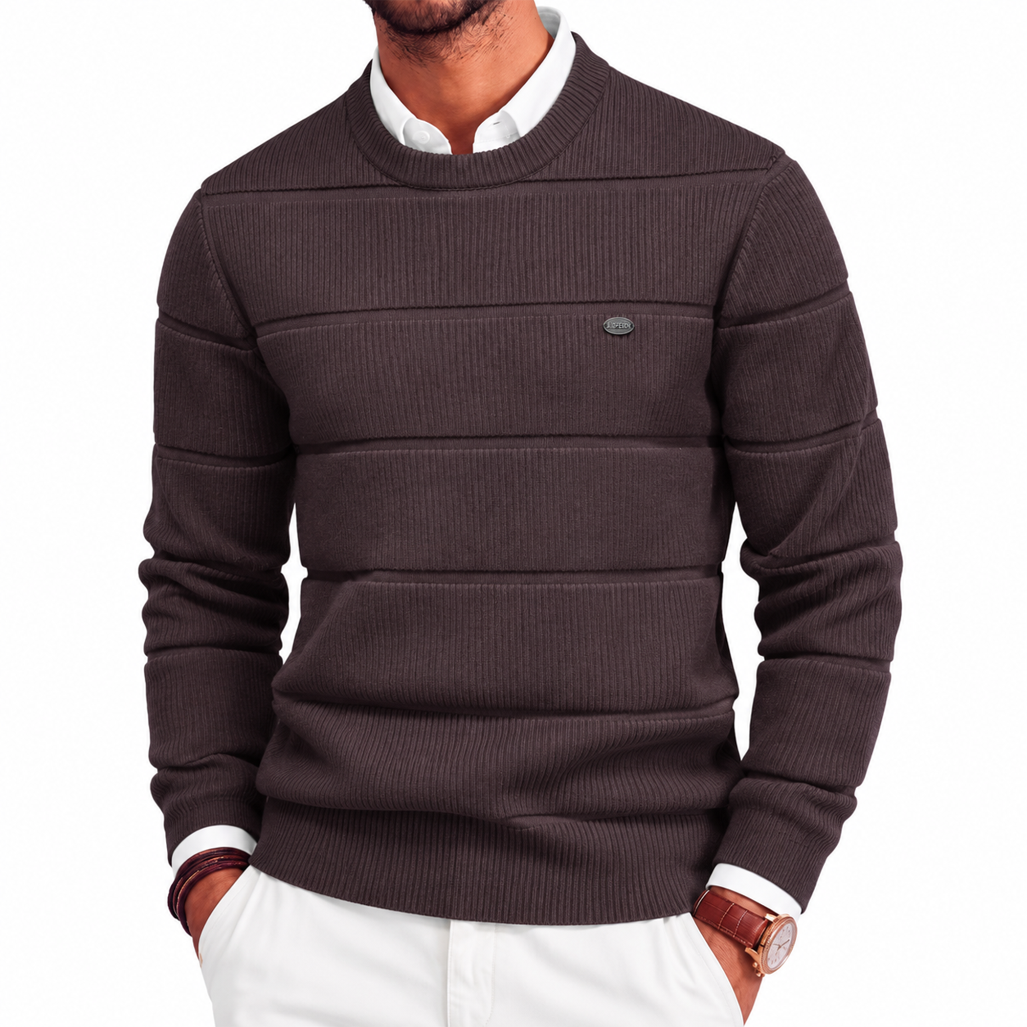 Men's Textured Cotton Crew Neck Sweater