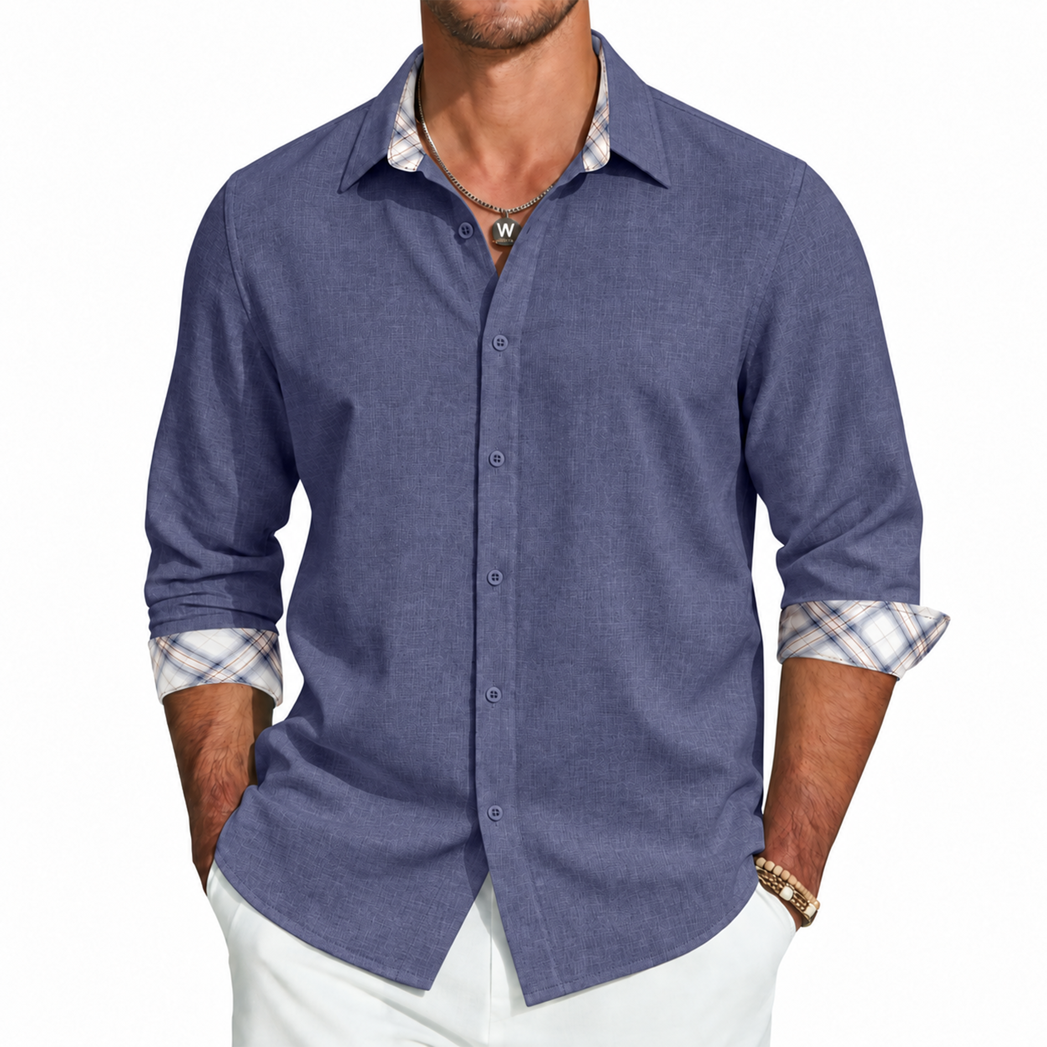 Men's Slub Textured Button-Up Shirt