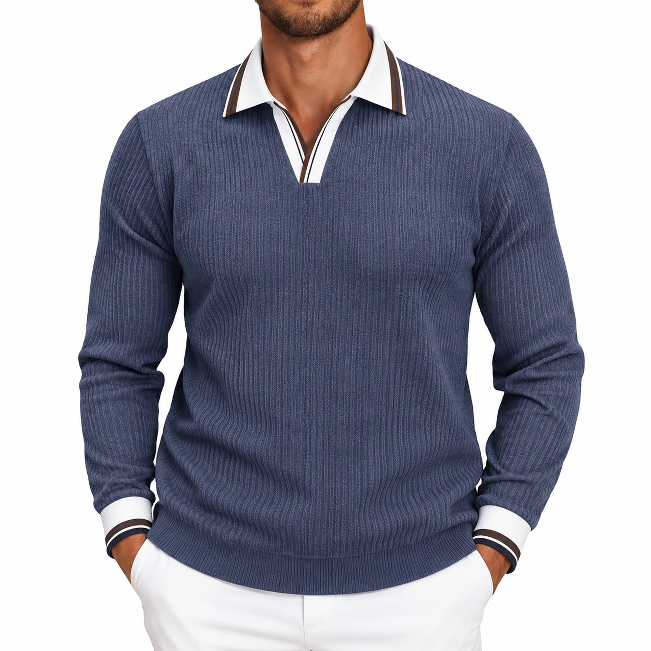 Men's Corduroy Collared Long Sleeve Pullover