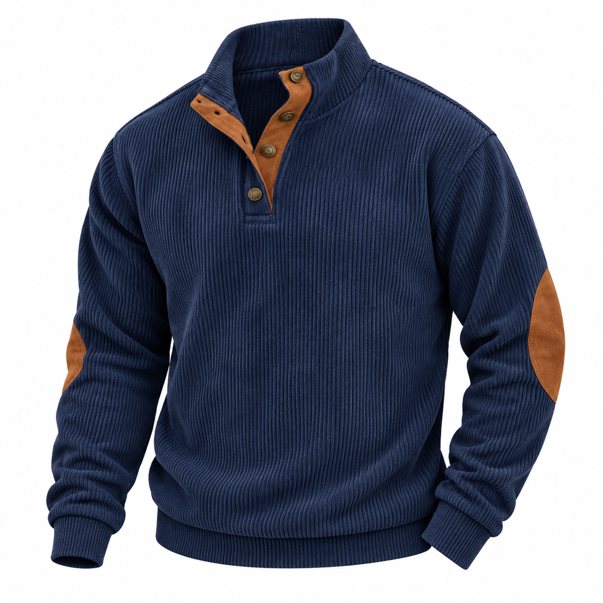 Men's Corduroy Snap-Neck Pullover with Elbow Patches