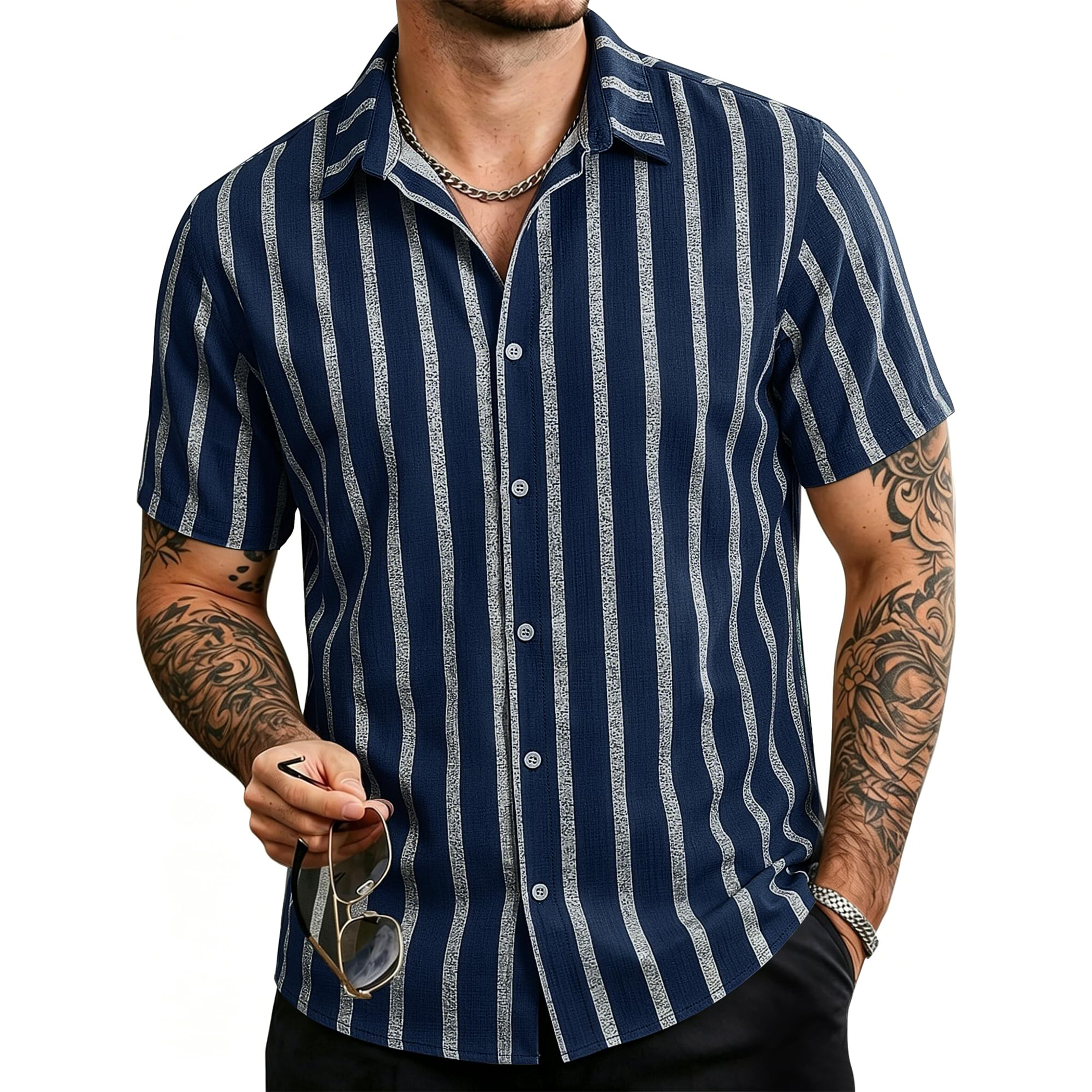 Men's Striped Linen Short Sleeve Shirt
