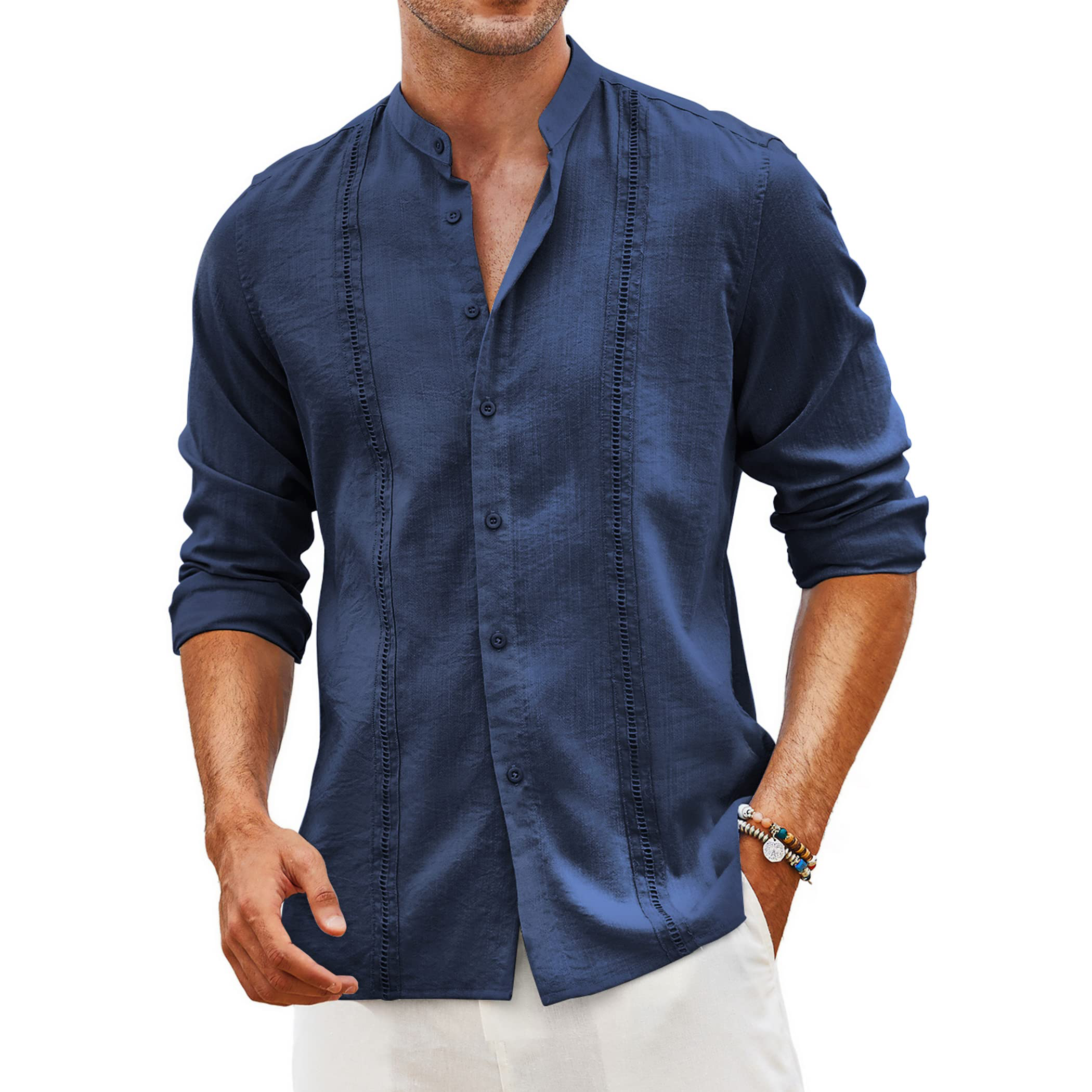 Men's Cuban Guayabera Long Sleeve Cotton Shirt