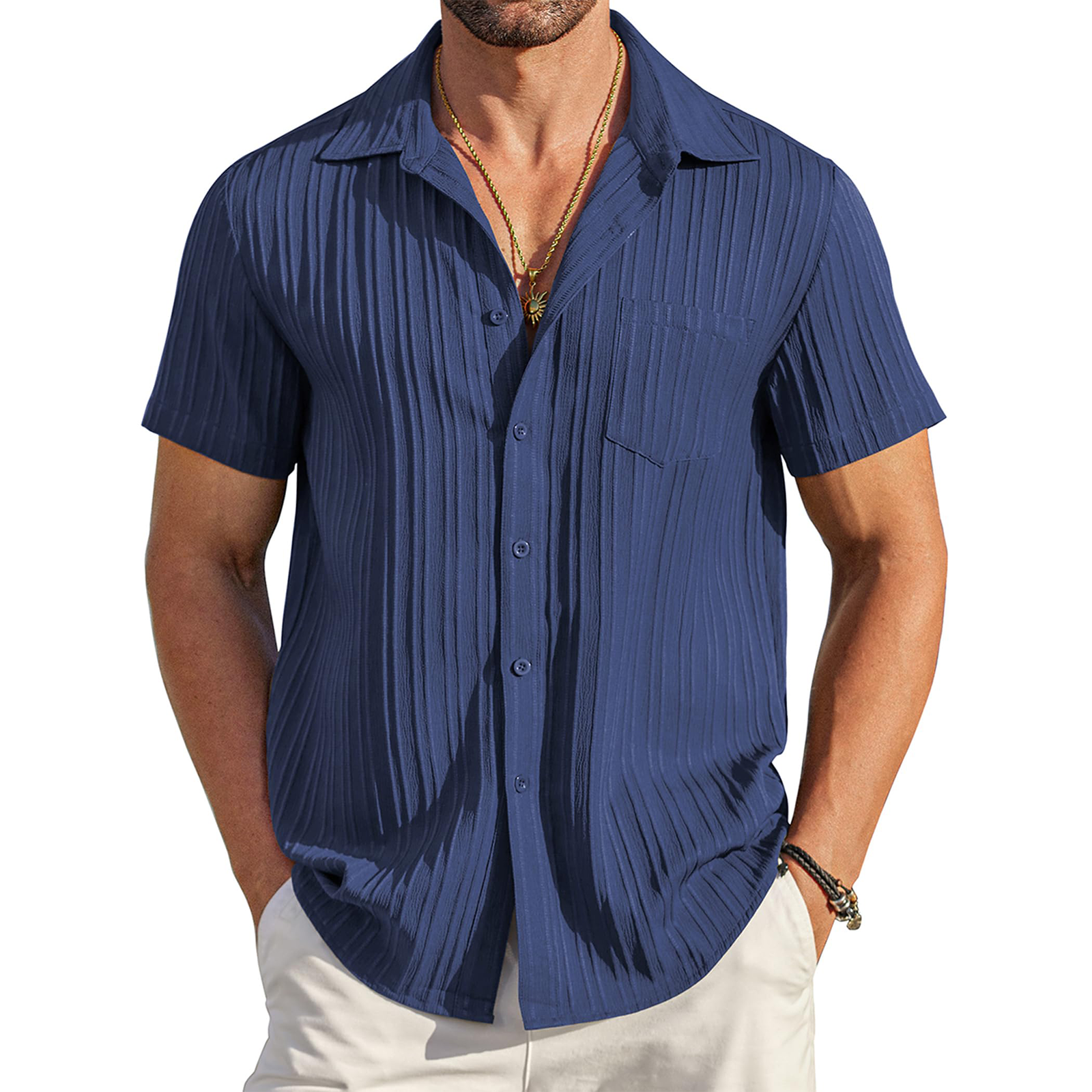 Men's Casual Button Down Short Sleeve Shirts