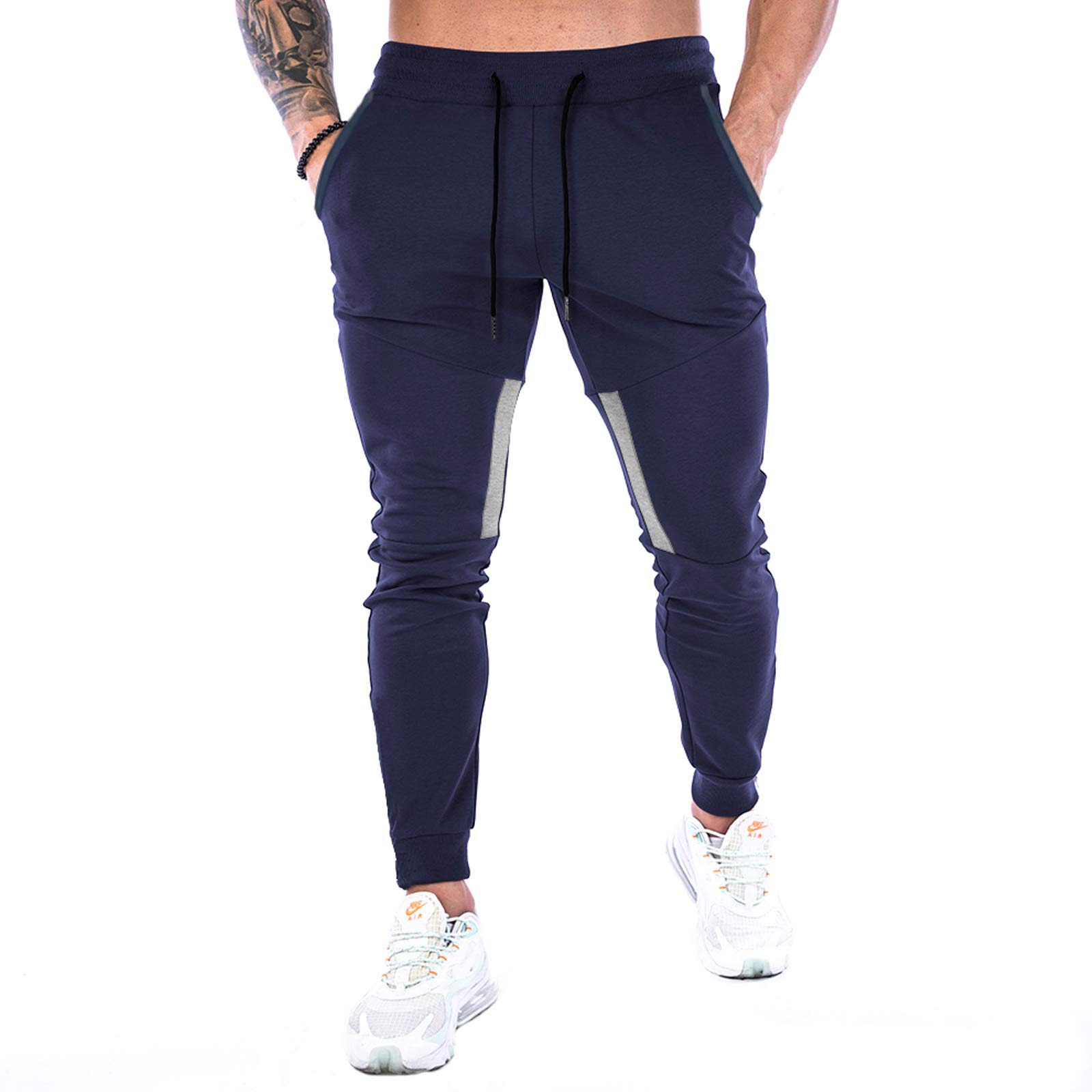 Men's Solid Color Drawstring Waist Sweatpants with Zipper Pockets