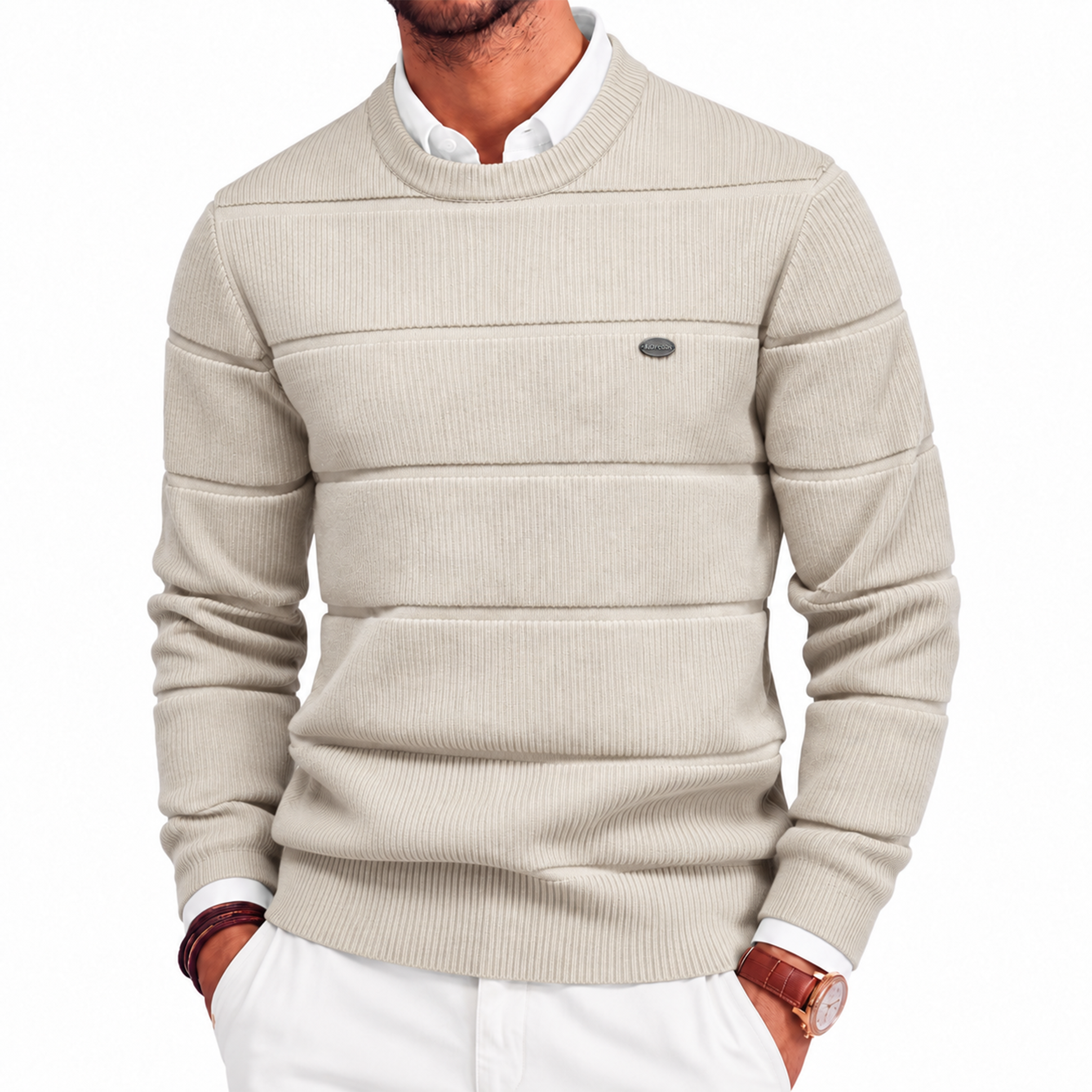 Men's Textured Cotton Crew Neck Sweater
