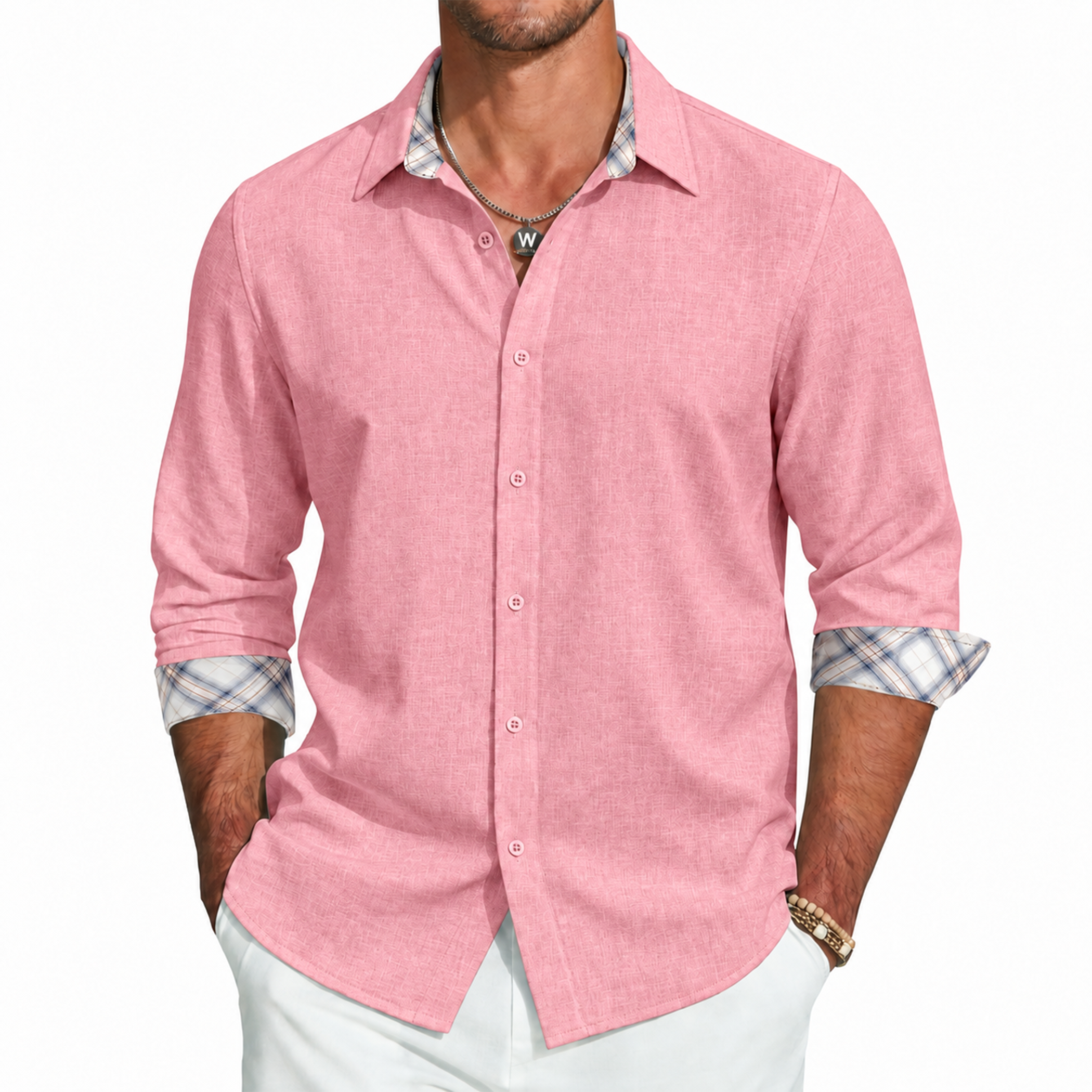 Men's Slub Textured Button-Up Shirt