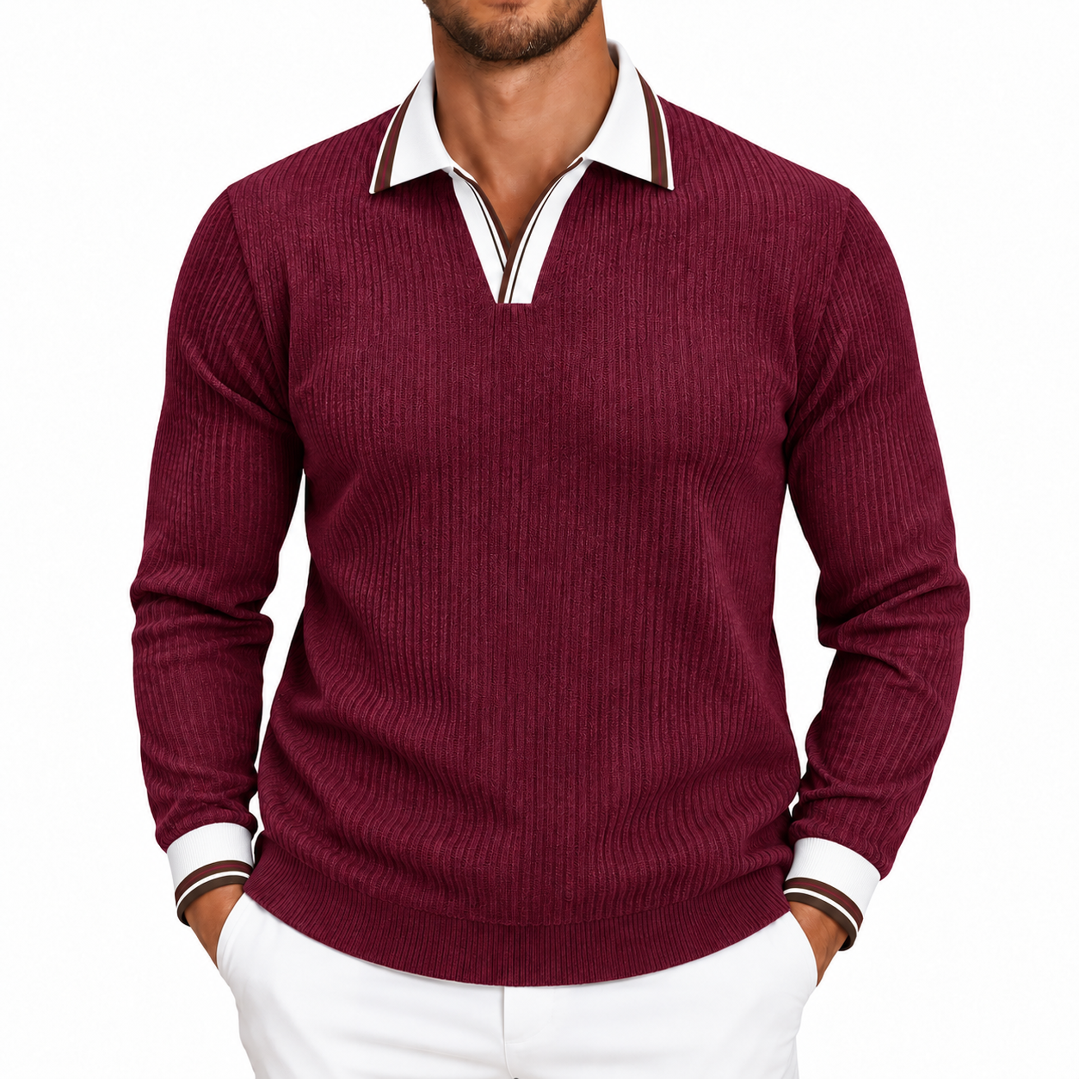 Men's Corduroy Collared Long Sleeve Pullover