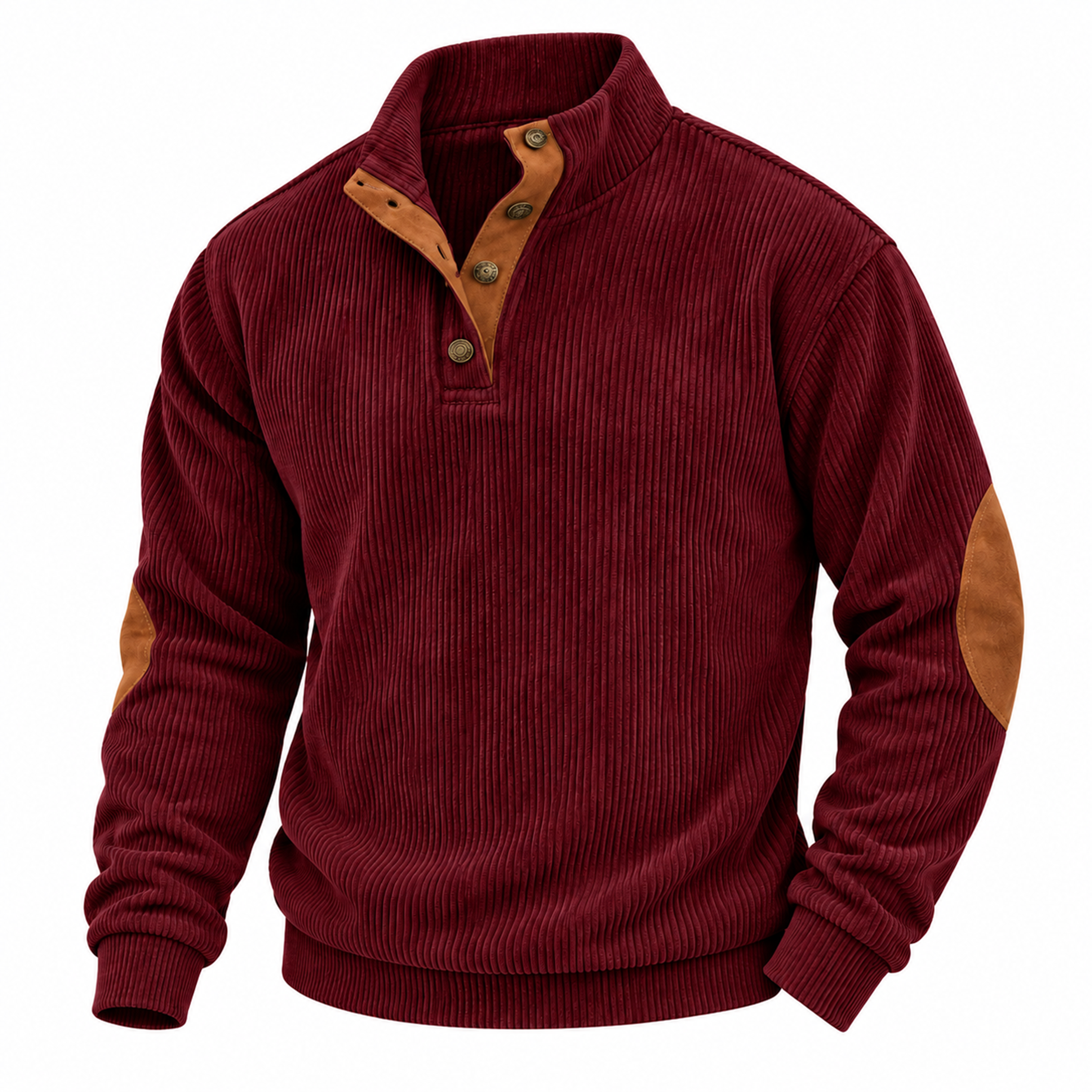 Men's Corduroy Snap-Neck Pullover with Elbow Patches