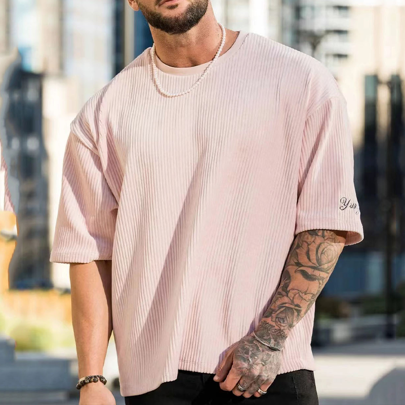 Men's Crew Neck Textured Street Vacation Short Sleeve T-Shirt