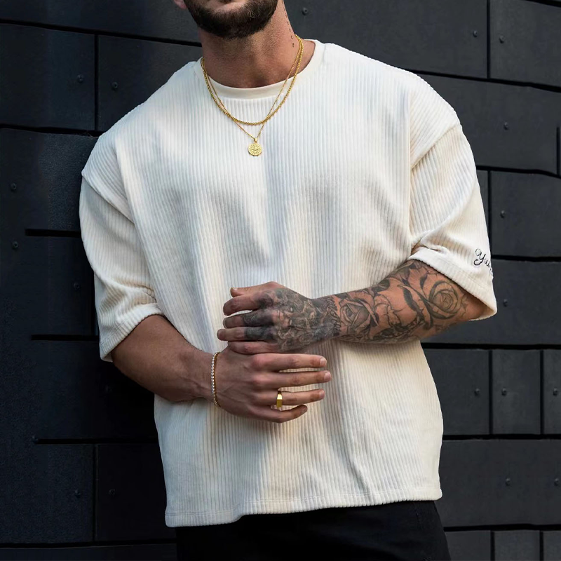 Men's Crew Neck Textured Street Vacation Short Sleeve T-Shirt