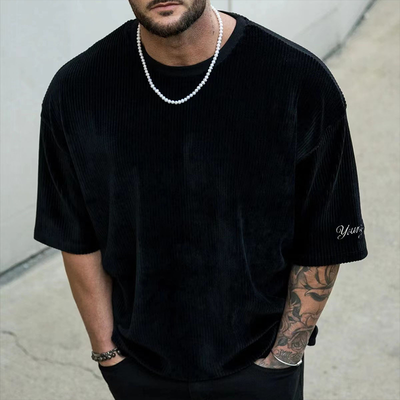 Men's Crew Neck Textured Street Vacation Short Sleeve T-Shirt