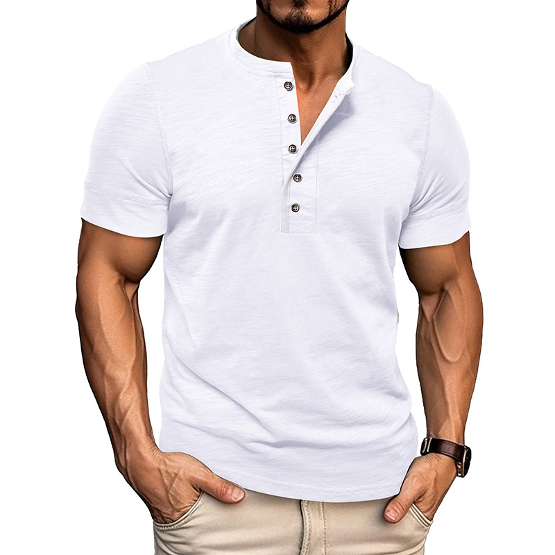 Men's Muscle Fit Colorblock Cotton Henley Tee