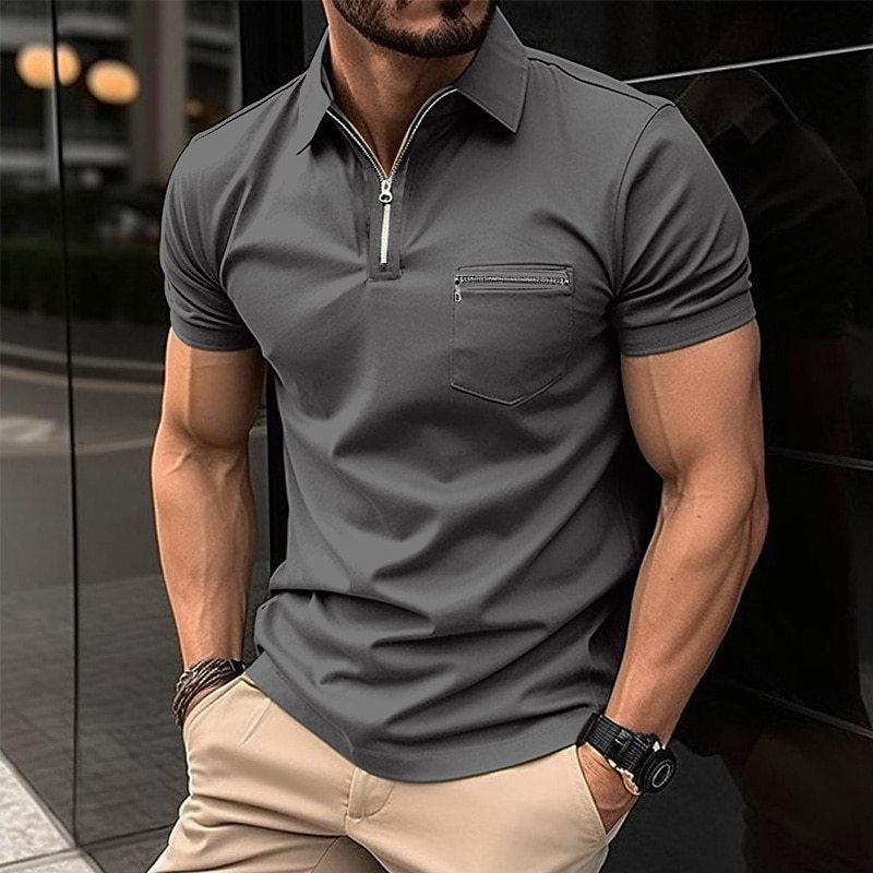 Men's Zip Pocket Athletic Polo Shirt