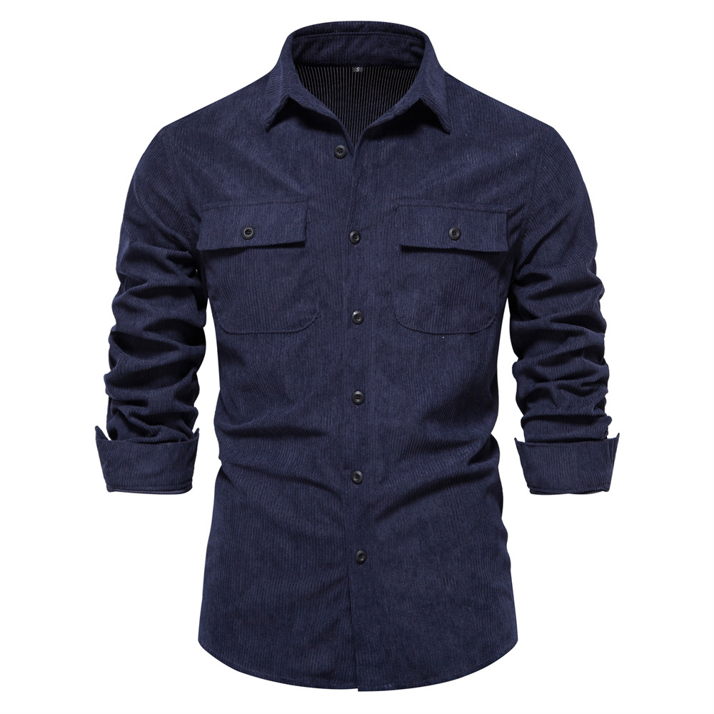Men's Casual Solid Long Sleeve Woven Button Up Shirt