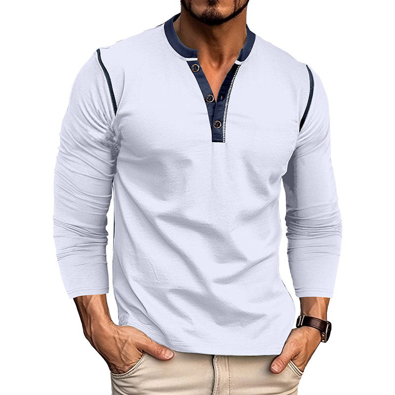 Men's Long Sleeve Vintage Henley T-Shirt for Fall and Winter