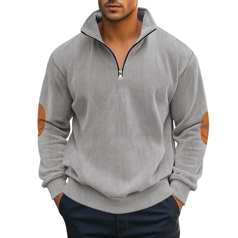 Men's Fall Half-Zip Long Sleeve Pullover Sweatshirt - Heavyweight Corduroy with Stand Collar