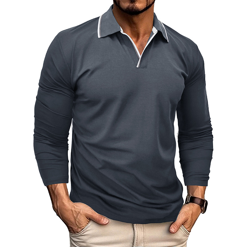 Men's Long Sleeve V-Neck T-Shirt - Classic Polo Style Top