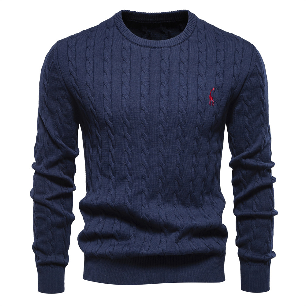 Men's Crewneck Sweater with Deer Embroidery – Martwil Casual Knit Pullover