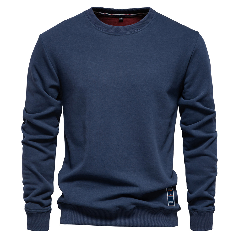 Men's Casual Loose-Fit Pullover Sweatshirt - Solid Color Crew Neck