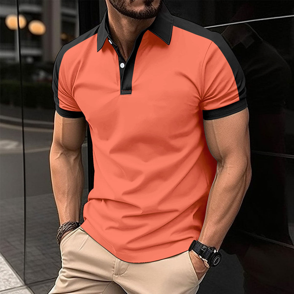 Men's Casual Collar Twill Short Sleeve Polo Shirt