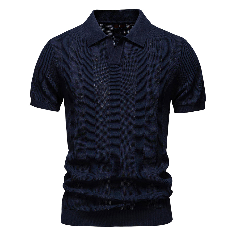Men's Striped Mesh Knit Polo Shirt