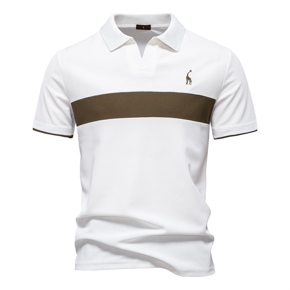 Men's Embroidered Deer V-Neck Polo Shirt