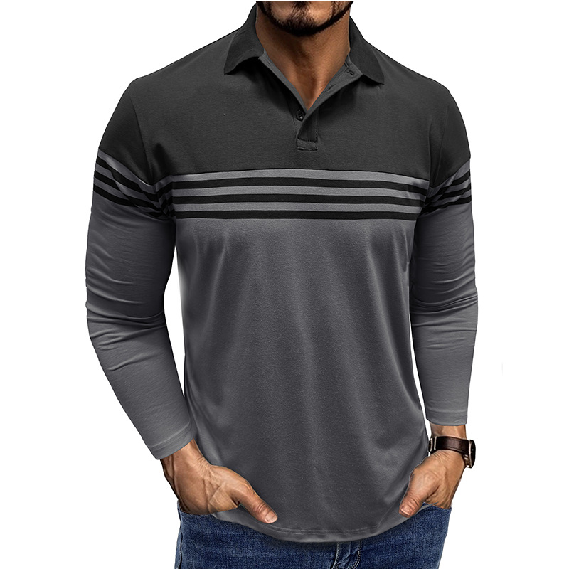 Men’s Striped Long Sleeve Polo Shirt