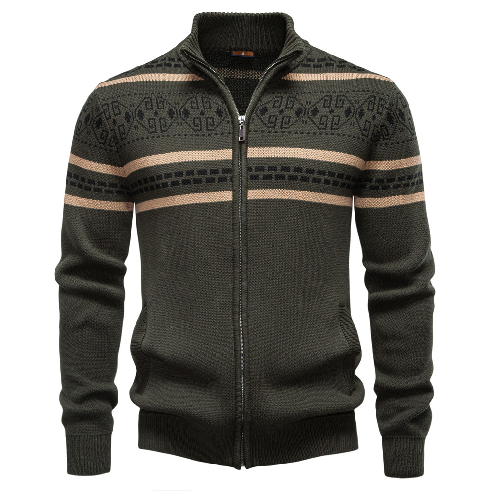 Men’s Cotton Jacquard Zip Cardigan Sweater