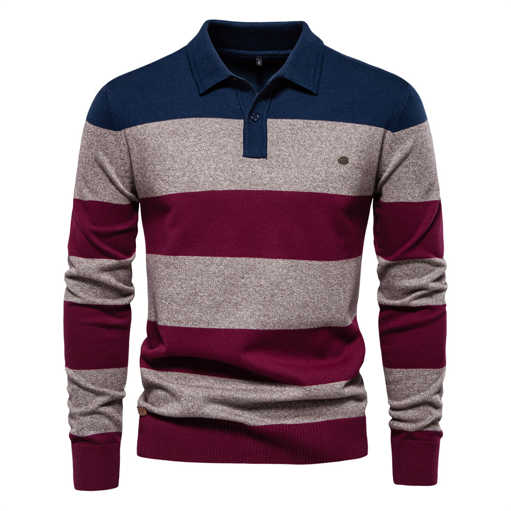 Men's Striped Knit Polo Sweater