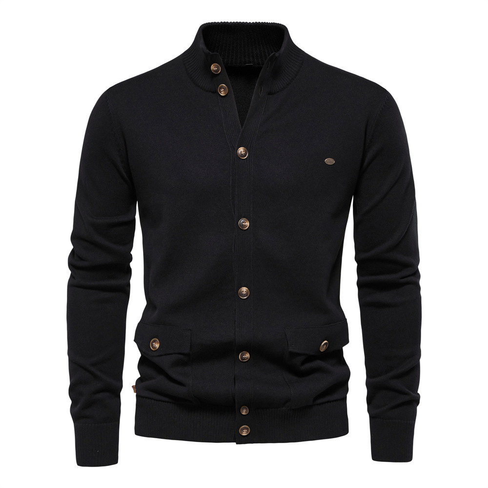 Men's Cotton Stand Collar Cardigan Sweater