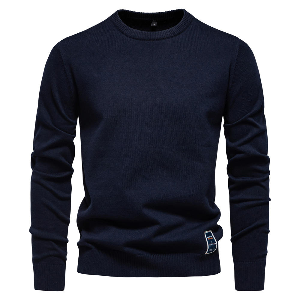 Men's Slim Fit Solid Crew Neck Cotton Sweater