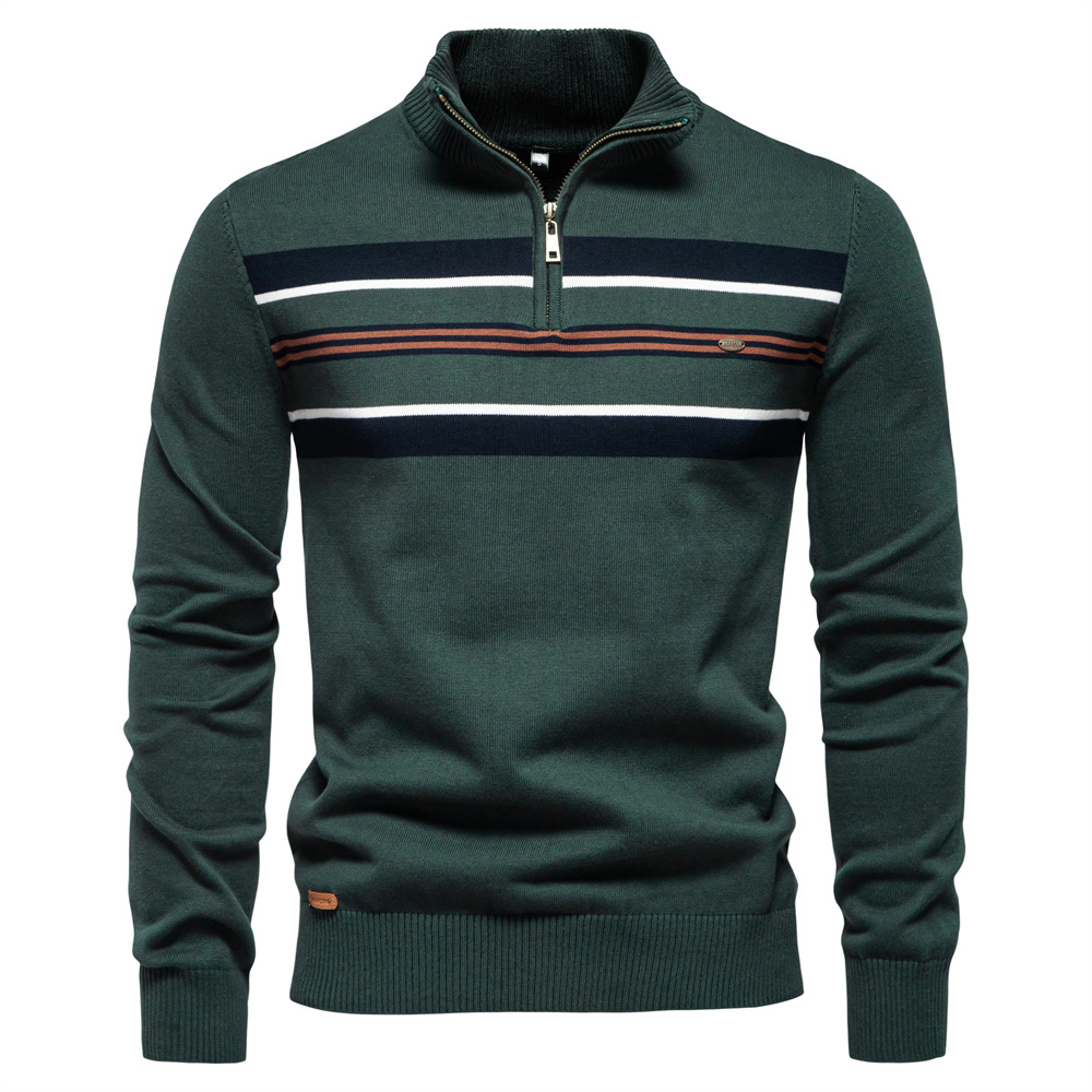 Men's Half-Zip Striped Knit Sweater