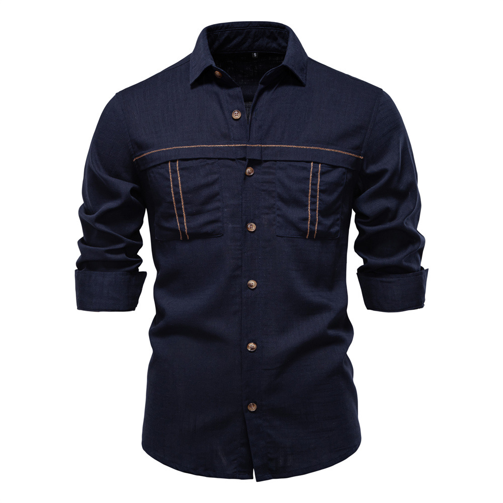 Men's Linen-Blend Pocket Long Sleeve Shirt