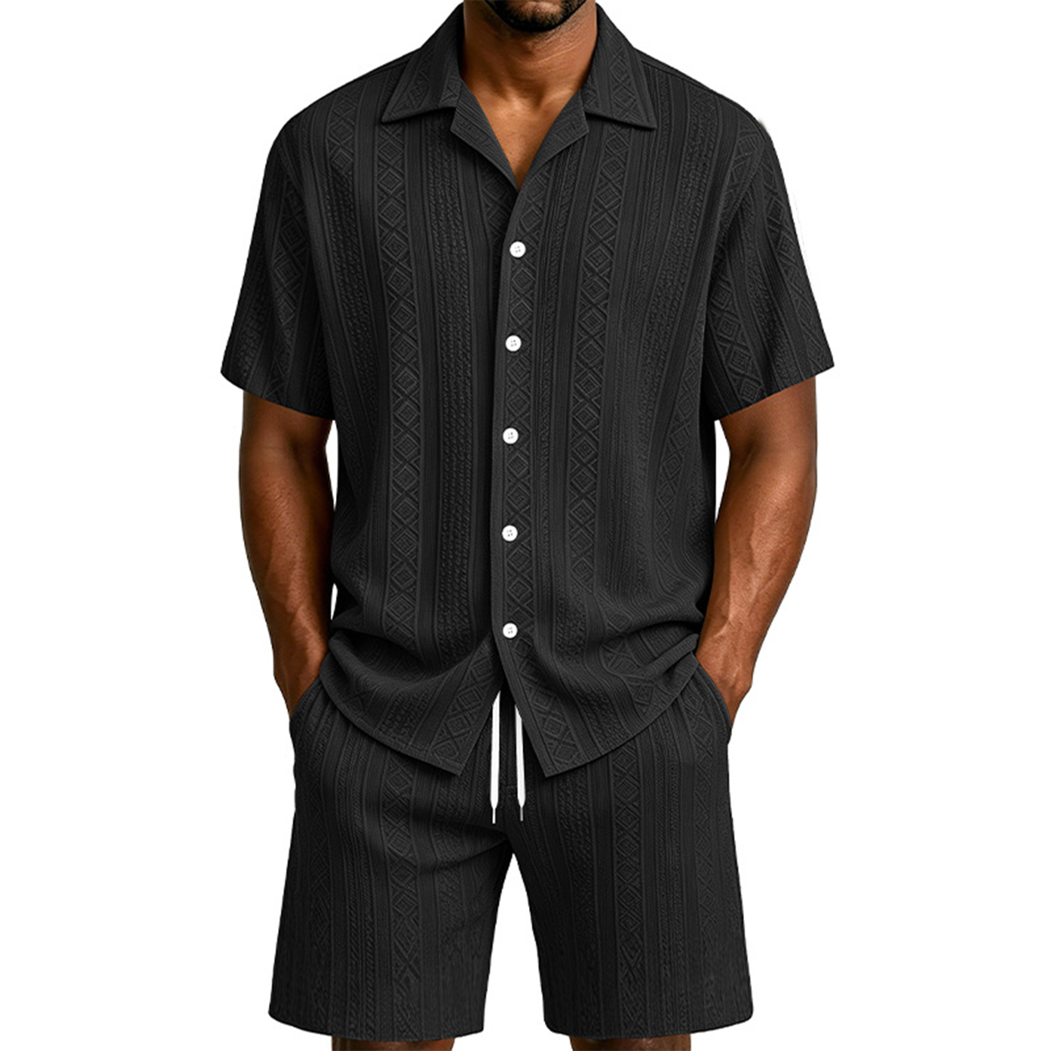 Men's Textured Jacquard Shirt & Shorts Set