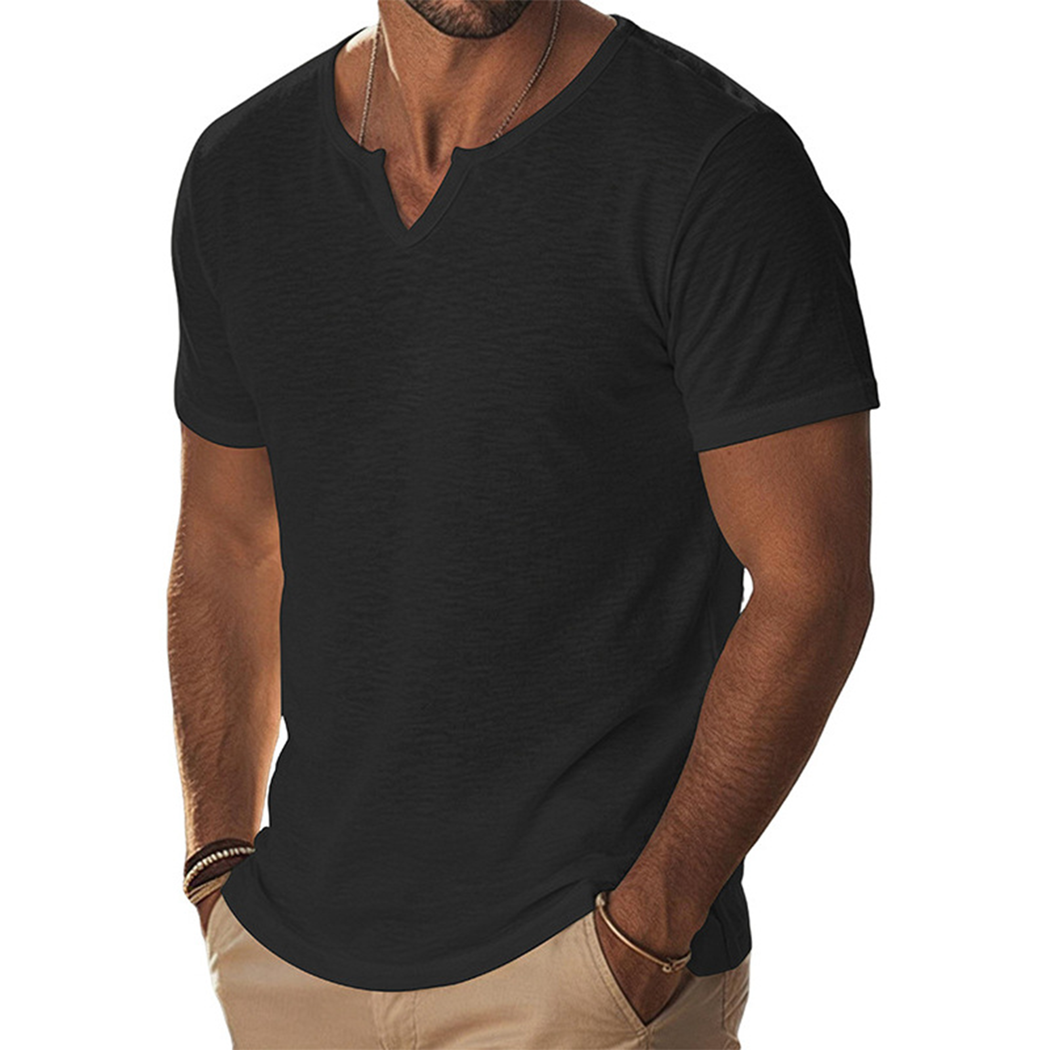 Men's Notch Neck Short Sleeve T-Shirt