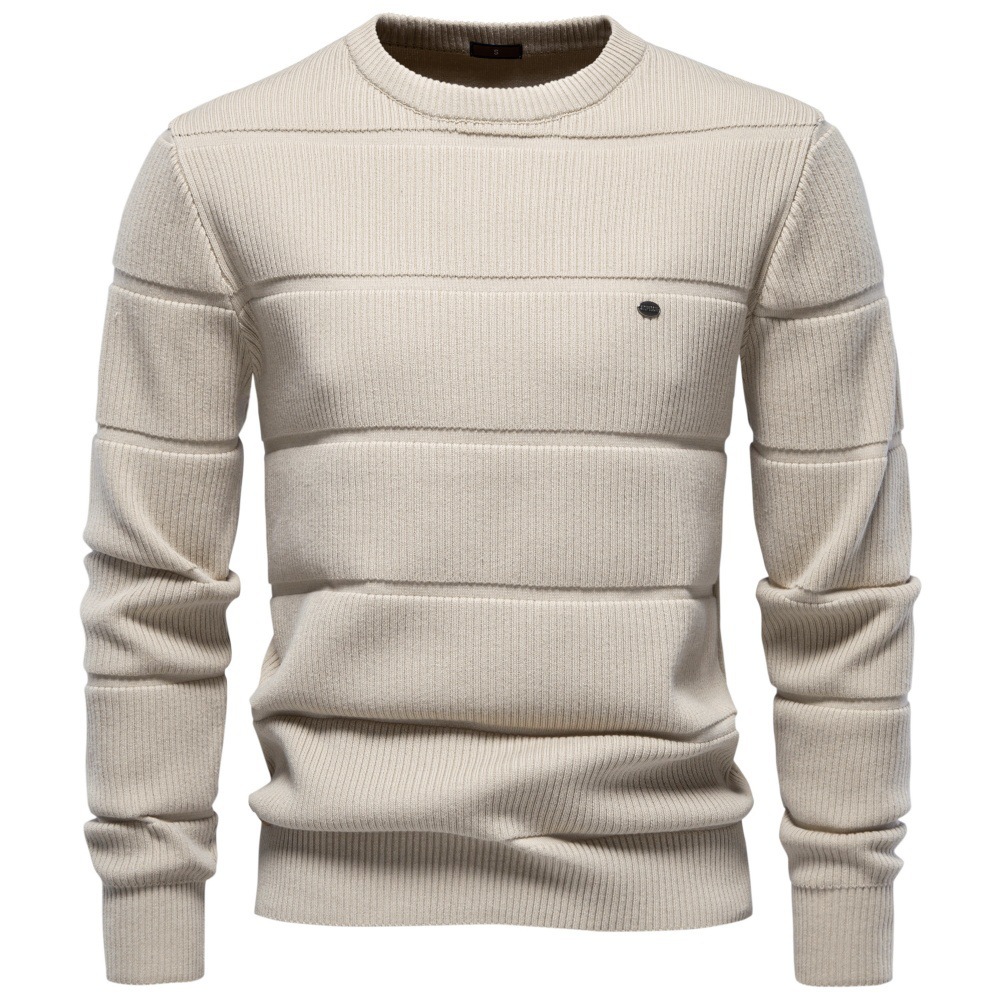 Men's Textured Cotton Crew Neck Sweater