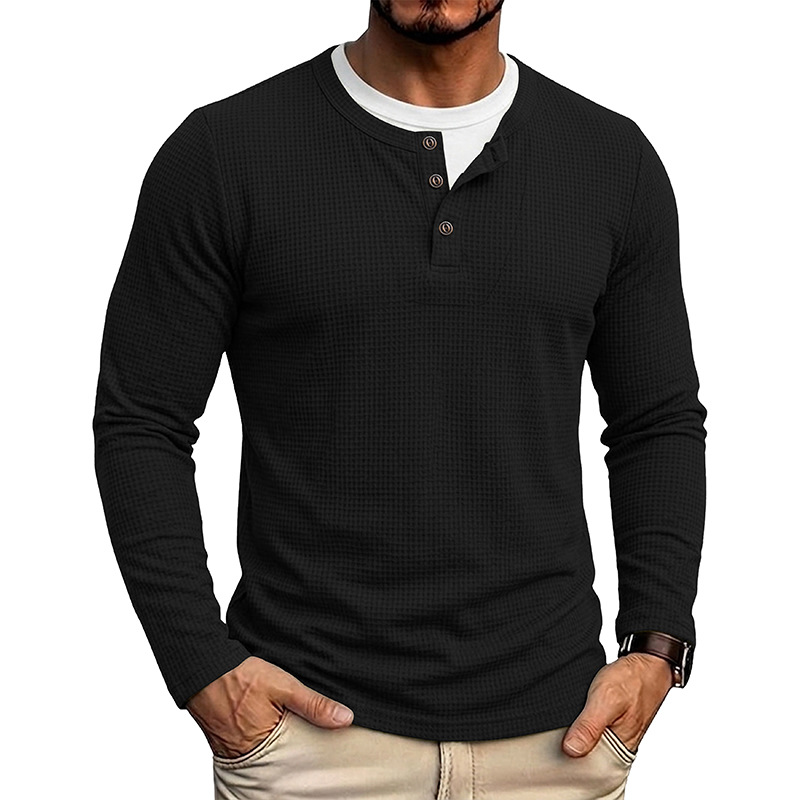 Men's Waffle Knit Long Sleeve Henley Shirt
