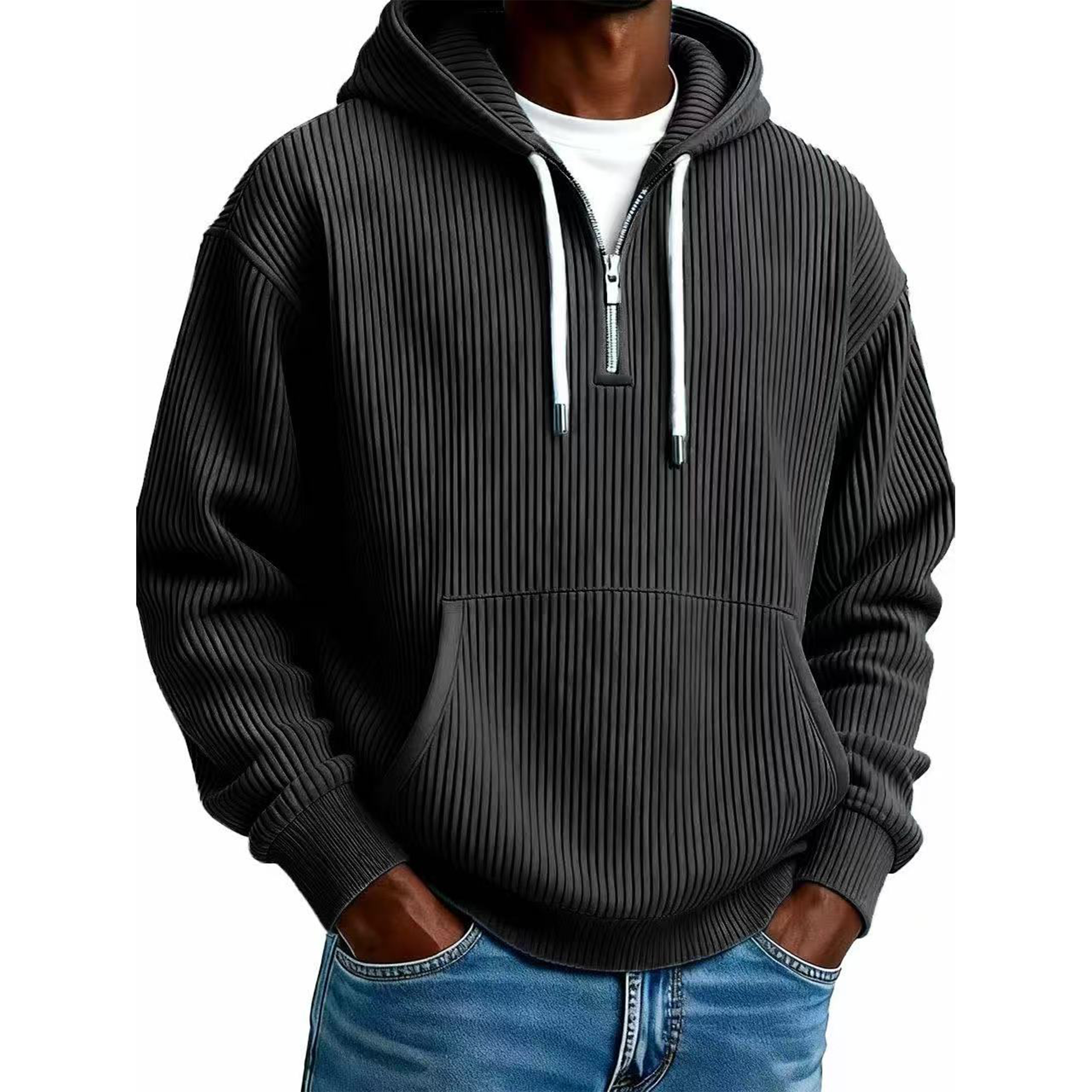 Men's Ribbed Corduroy Quarter-Zip Hoodie