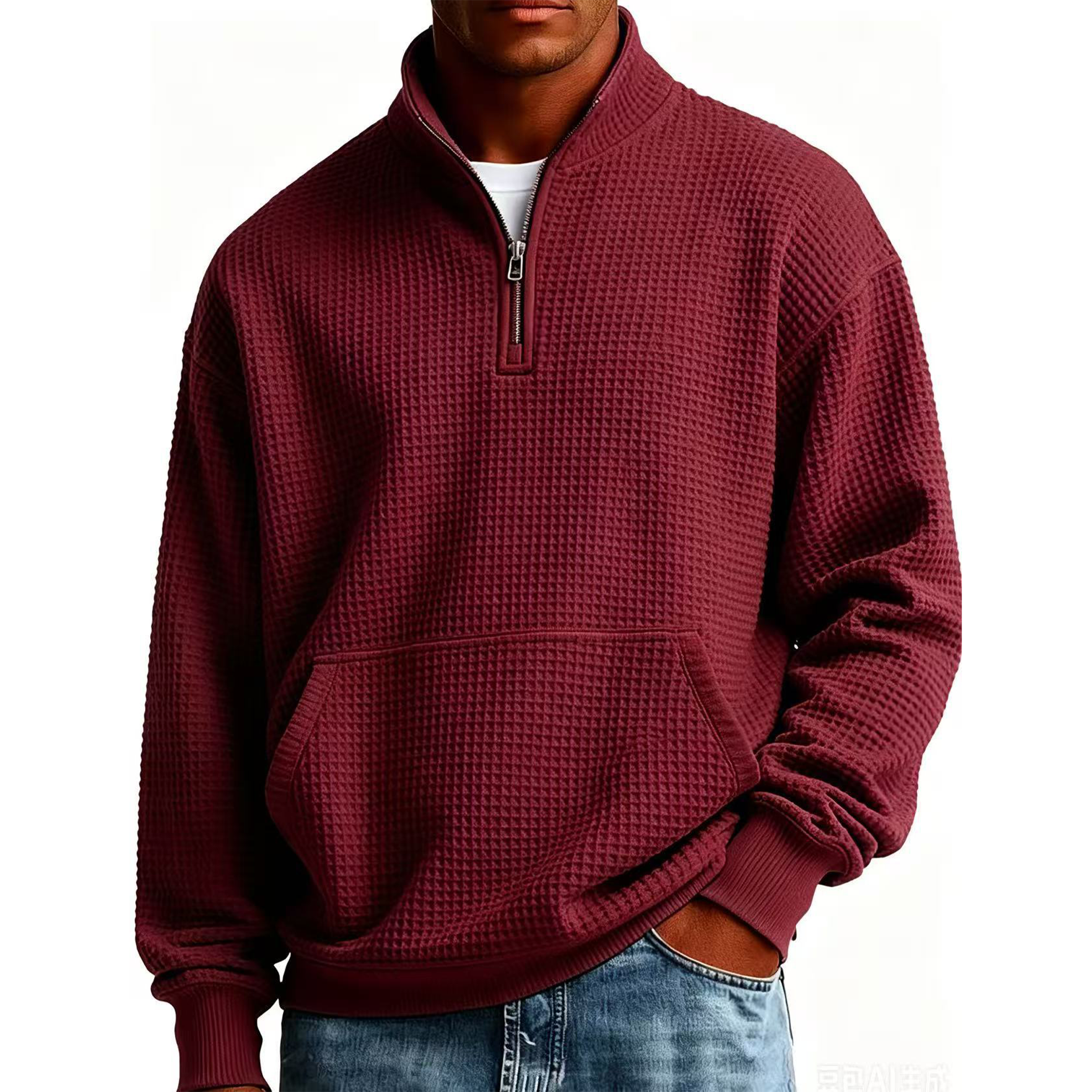 Men's Waffle Knit Quarter-Zip Sweatshirt