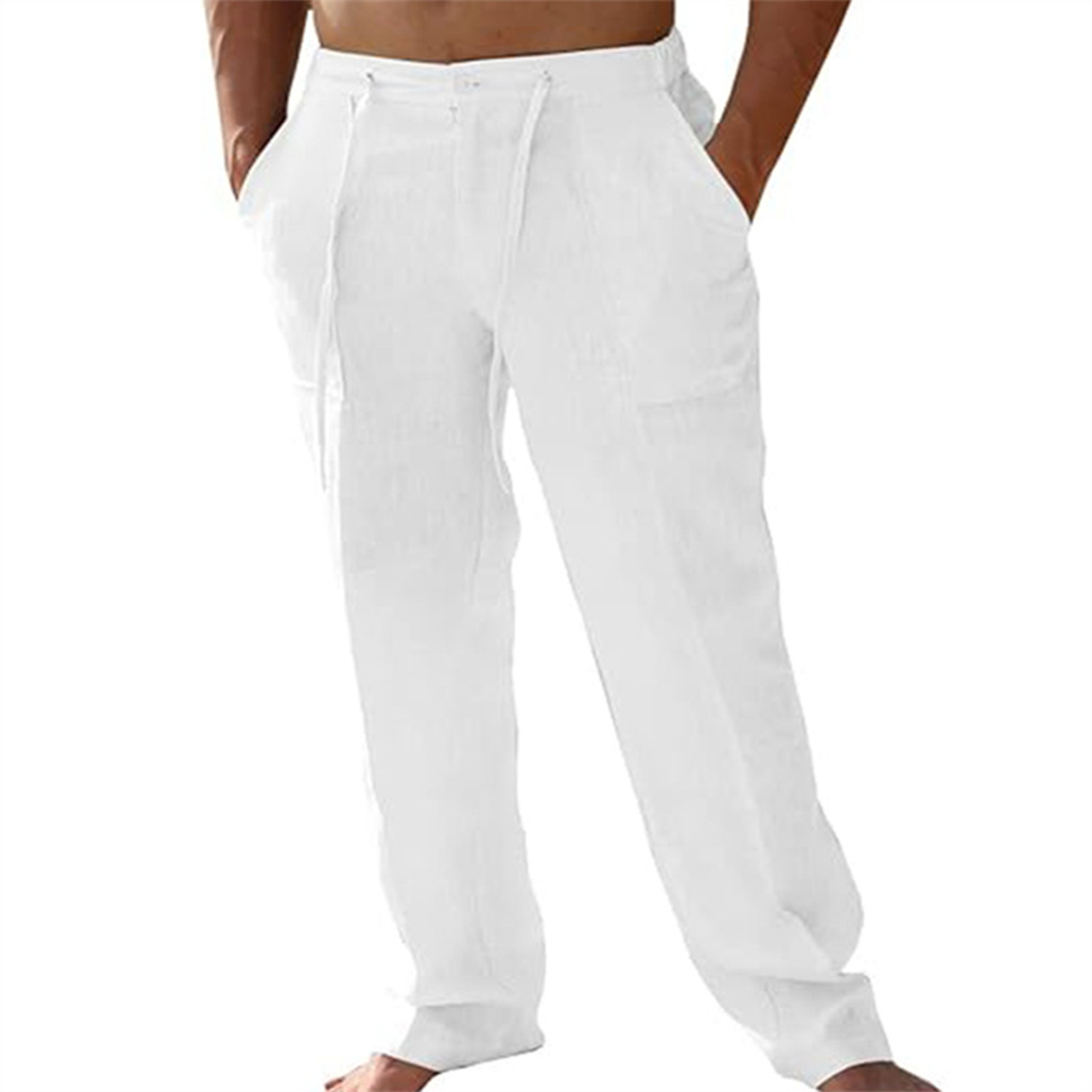 Jason Cotton Linen Drawstring Elastic Waist Casual Pants