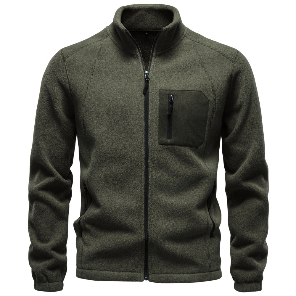 Men's Stand Collar Full-Zip Fleece Jacket with Zip Pockets